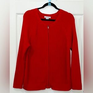 Vintage Liz Claiborne: Women's ribbed red knit, full-zip  long sleeves